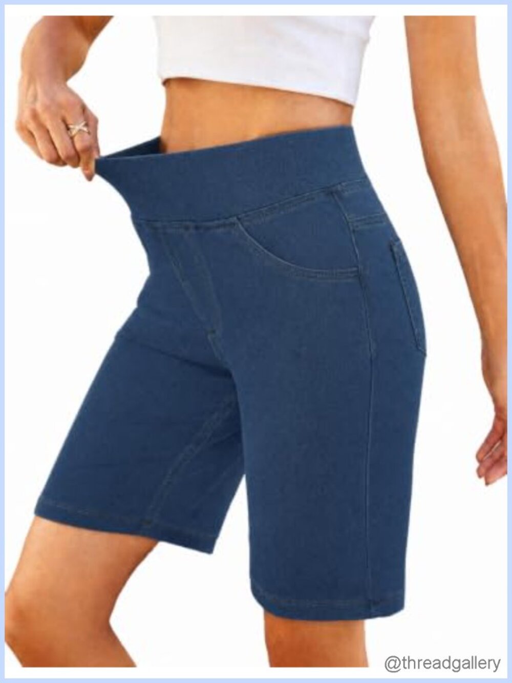 Women's Pull On Bermuda Jean Shorts Stretchy High Waist Denim Shorts
